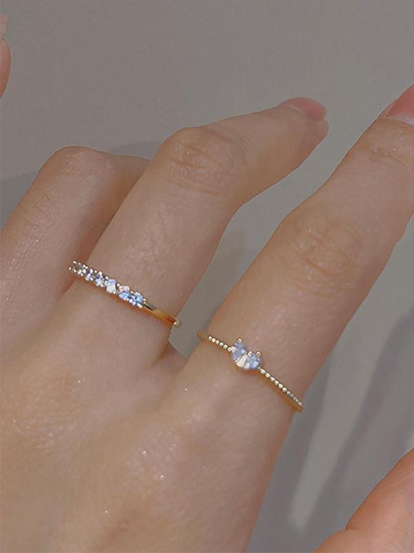 Women's Elegant Rhinestone Decor Heart Cuff Rings, Trendy Promise Rings, Fashion Cute Kawaii Accessories for Party, Daily Clothing Decor for Girl