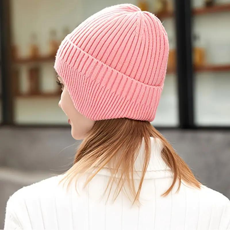 Solid Color Knitted Hat, 1 Count Soft Comfortable Winter Warm Hat, Lightweight Ear Cover Hat, Multifunctional Sports & Outdoor Accessories for Women, Christmas Gift