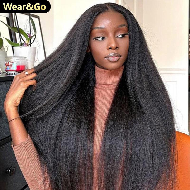 OQHAIR Wear Go Glueless Wigs Pre Bleached Kinky Straight Hair 4x6 Pre Cut HD Lace Closure Wigs With Pre Plucked Nautral Hairline