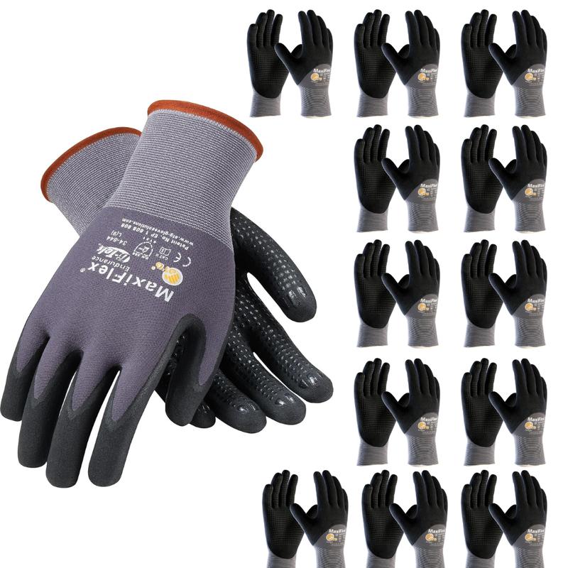 12 Pairs Pack | MaxiFlex PIP 34-844 | Endurance Knit Glove | Gray | Hand Protection | Medium and Large