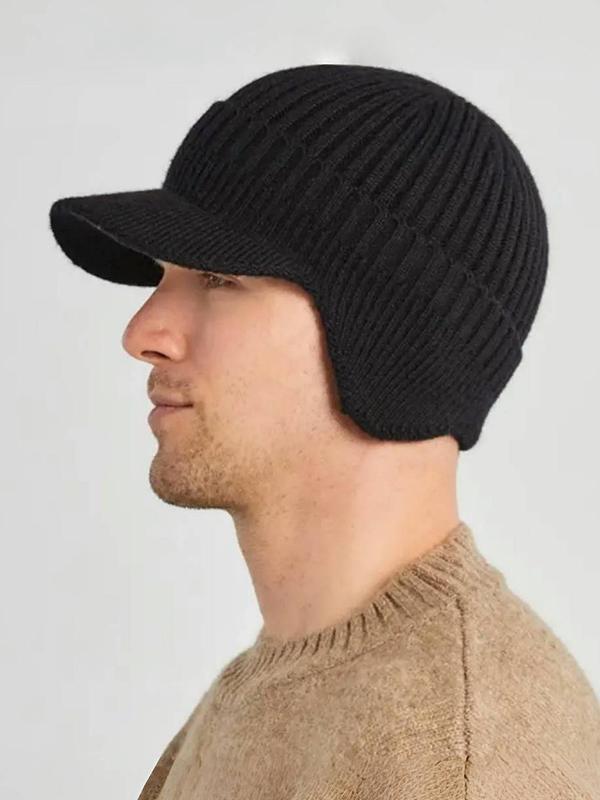 Men's Winter Warm Knitted Hat, Casual Trendy Hat with Ear Muffs, Fashionable Anti-freezing and Windproof Duckbill Hat for Outdoor Cycling, Skiing, Hiking