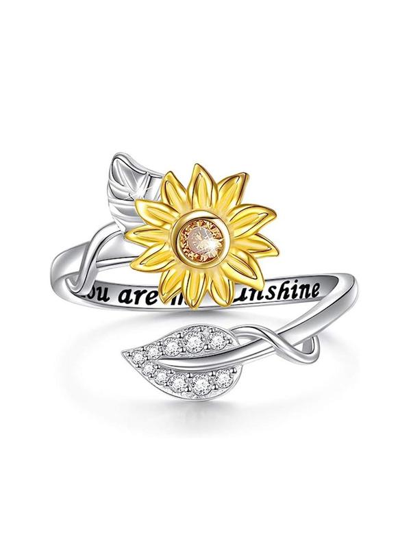 Sunflower Design Rhinestone Decorated Ring, Elegant Flower Design Ring for Women, Fashion Jewelry Accessories for Party, Daily Clothing Decor