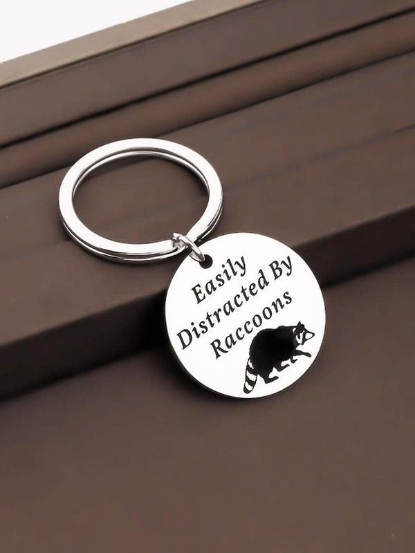 Raccoon & Letters Print Keychain, Cute Animal Design Keychain for Raccoon Lovers, Distraction-proof Gift for Raccoon Owners, Fashion Accessories for Daily Use