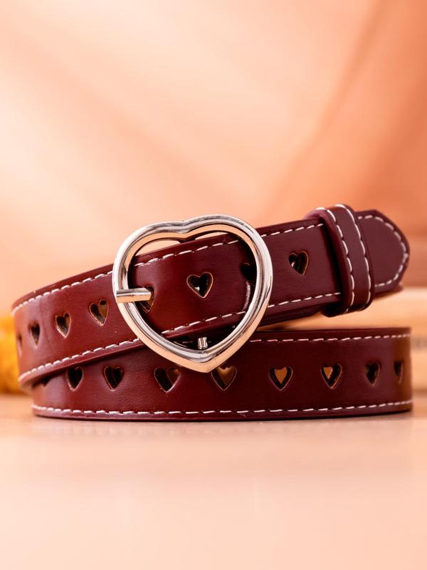 Women's Fashionable Heart Design Pu Buckle Belt,  Vintage Style Hollow out Heart Design Pu Buckle Belt, Fashion All-match Waist Belt for Jeans & Dress Decoration