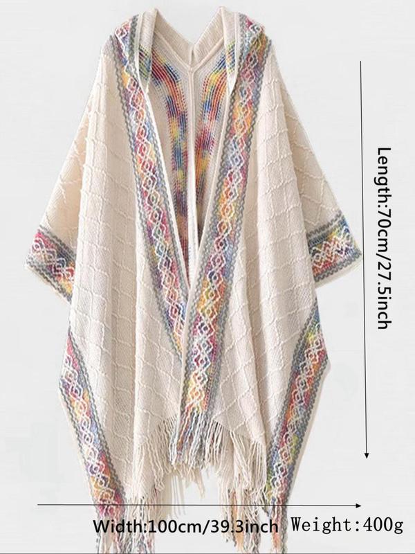 Women's Ethnic Pattern Shawl, Casual Versatile Warm Long Shawl for Fall & Winter, Fashion Accessories for Women & Girls