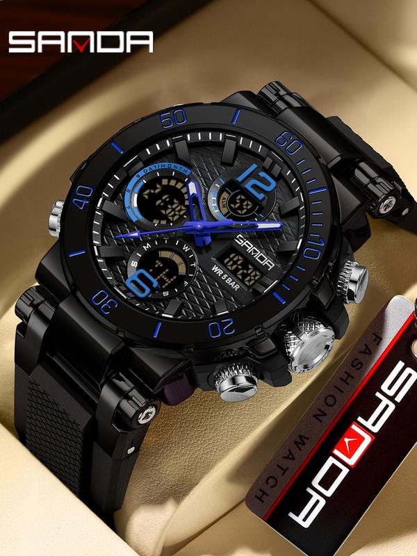 Men's Fashion Dual Display Analog-digital Watch, Casual Sporty Waterproof Watch with Luminous Dial & Date Display Function, Trendy Multifunctional Watch for Daily Life