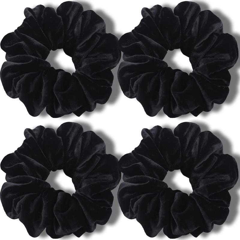 Large Scrunchies for Women's Thick Hair,Soft Scrunchie, XL 6 inch Big Elastic Band Hair Accessories, 4 Pack, Black