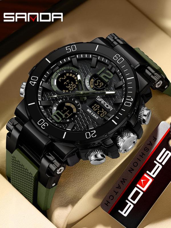 Men's Fashion Dual Display Analog-digital Watch, Casual Sporty Waterproof Watch with Luminous Dial & Date Display Function, Trendy Multifunctional Watch for Daily Life