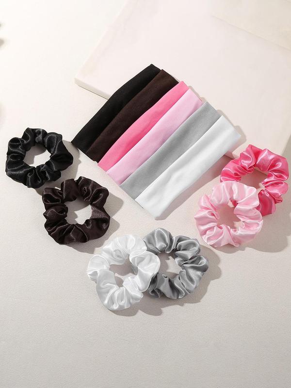 Solid Color Scrunchies & Hair Band Set, Casual Simple Hair Accessories for Women & Girls, Minimalist Headwear Suitable for Thick Hair