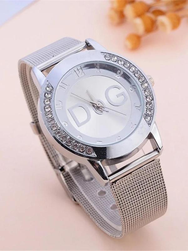 Women's Rhinestone Decorated Quartz Watch, Fashionable Wristwatch for Women & Girls, Trendy All-match & Exquisite Watch for Birthday Gift