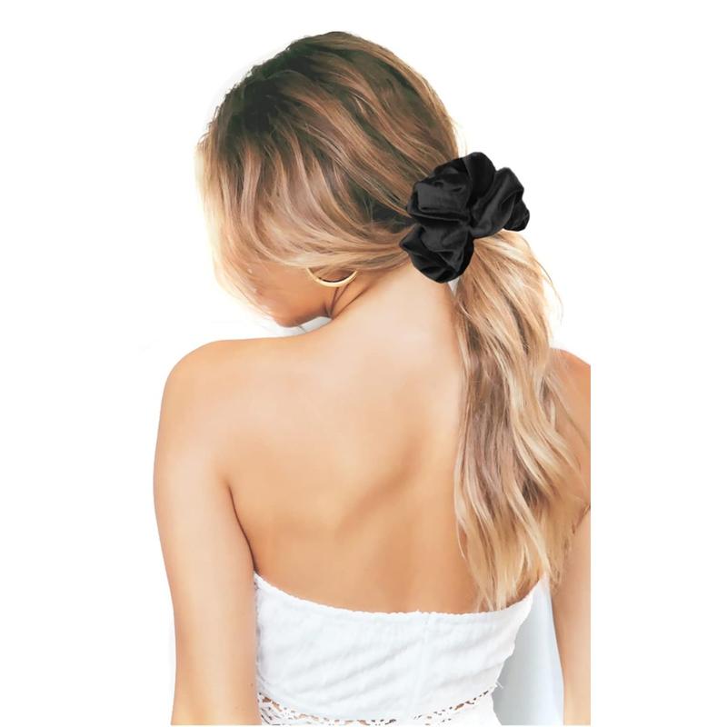 Large Scrunchies for Women's Thick Hair,Soft Scrunchie, XL 6 inch Big Elastic Band Hair Accessories, 4 Pack, Black