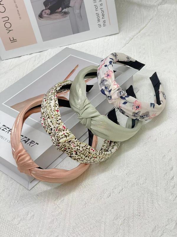 Ditsy Floral Pattern Knot Design Hair Hoop (4pcs), Cute Elegant Hair Accessories for Women & Girls, Minimalist Headwear Suitable for Thick Hair