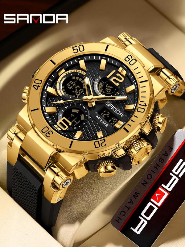 Men's Fashion Dual Display Analog-digital Watch, Casual Sporty Waterproof Watch with Luminous Dial & Date Display Function, Trendy Multifunctional Watch for Daily Life