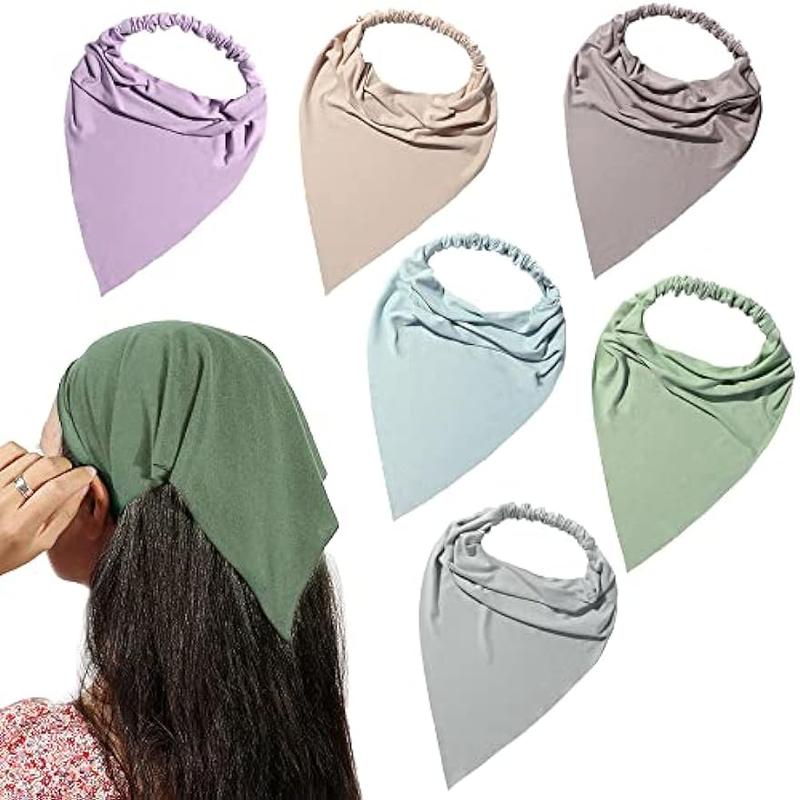 6 Pack Hair Scarf Headband for Women - Elastic Hair Kerchief Large Boho Triangle Bandana Head Scarf with Clips Non Slip Solid Color Headbands Hair Scarves for Girls