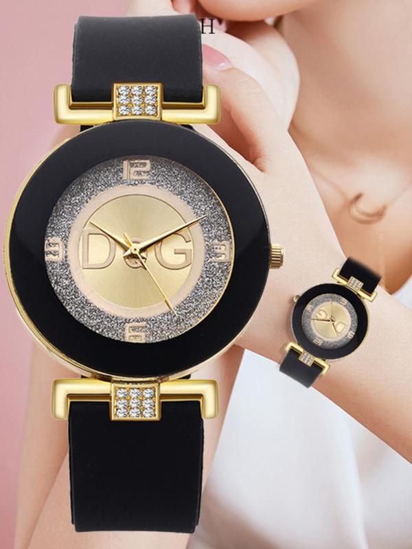 Fashion Rhinestone Decorated Silicone Strap Quartz Watch, Fashion Watch for Party, Daily Clothing Decor, Trendy All-match & Exquisite Watch for Birthday Gift