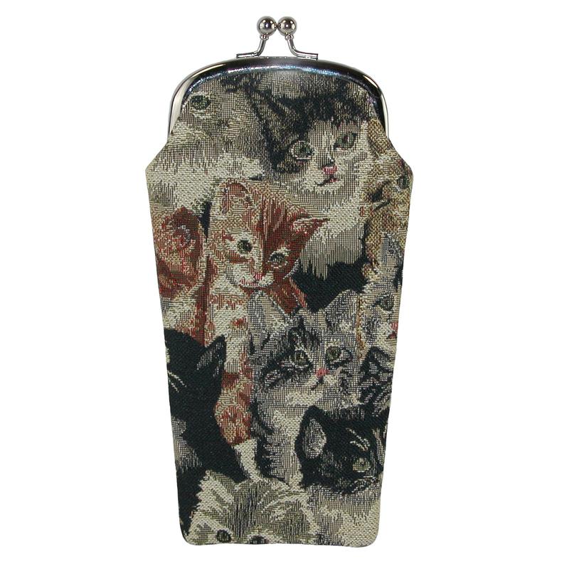 CTM Women's Cat Print Tapestry Glasses Case