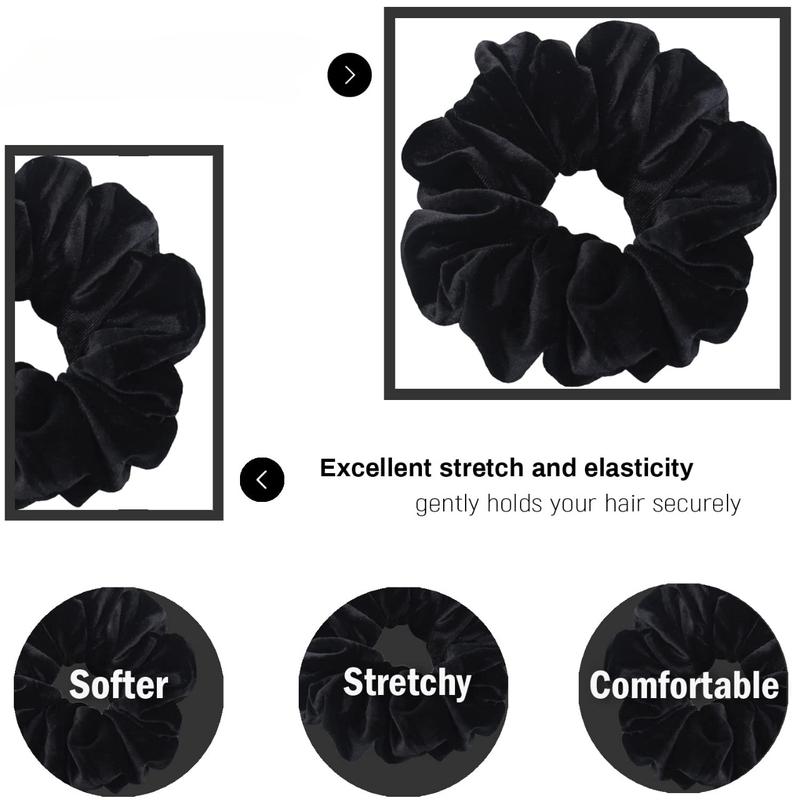 Large Scrunchies for Women's Thick Hair,Soft Scrunchie, XL 6 inch Big Elastic Band Hair Accessories, 4 Pack, Black