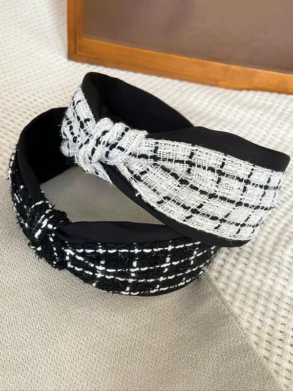 Women's Elegant Plaid Pattern Knot Design Headband, Trendy Soft Wide Band Hair Hoop, Fashionable Hair Accessories for Daily & Party Decoration