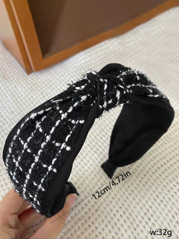 Women's Elegant Plaid Pattern Knot Design Headband, Trendy Soft Wide Band Hair Hoop, Fashionable Hair Accessories for Daily & Party Decoration