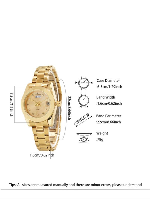 Women's Elegant Rhinestone Decorated Round Dial Quartz Watch, Business Watch for Women & Girls, Trendy All-match & Exquisite Watch for Birthday Gift with Box Gift, Fall Outfits, Fall Freshness, for Fall