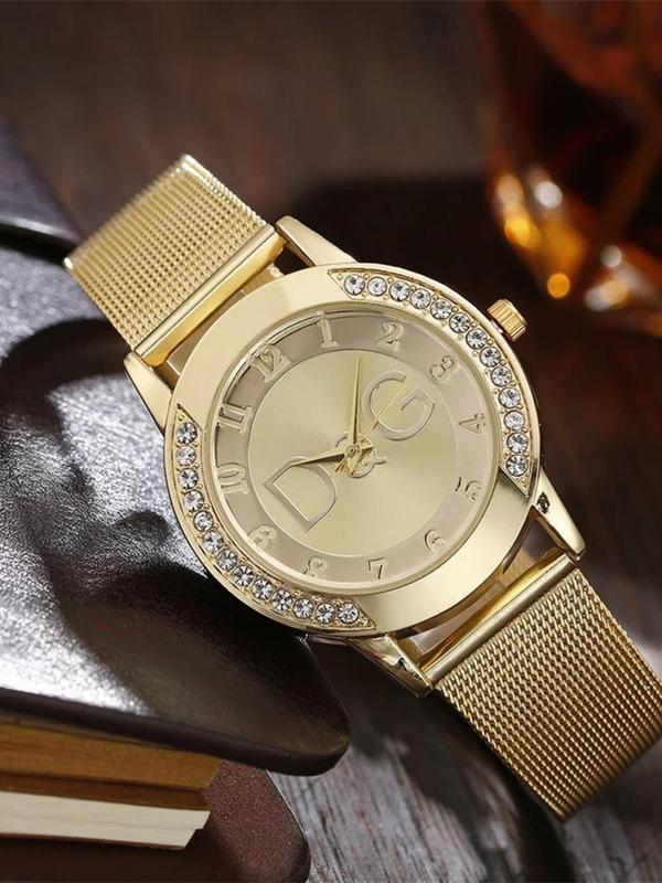 Women's Rhinestone Decorated Quartz Watch, Fashionable Wristwatch for Women & Girls, Trendy All-match & Exquisite Watch for Birthday Gift