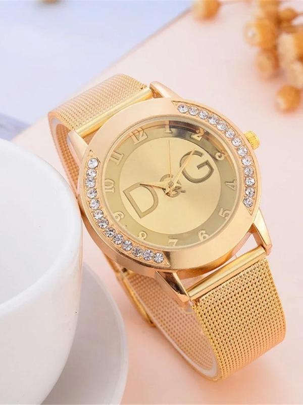 Women's Rhinestone Decorated Quartz Watch, Fashionable Wristwatch for Women & Girls, Trendy All-match & Exquisite Watch for Birthday Gift