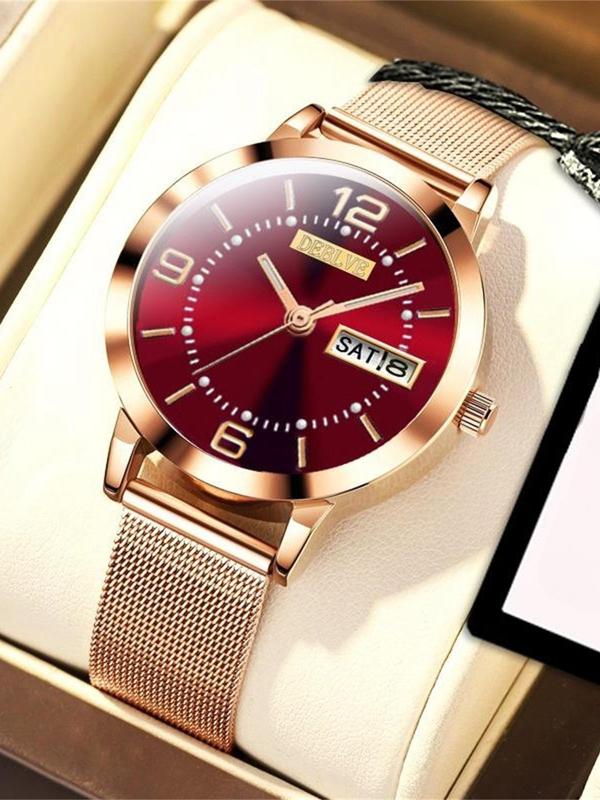 Women's Elegant Fashion Round Dial Analog Quartz Watch, with Rose Gold Stainless Steel Strap, Perfect Anniversary Gift for Women & Girls