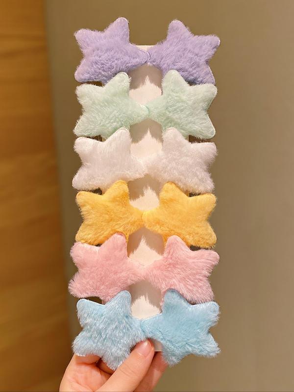 Cute Star Shaped Plush Hair Clips, Colorful Hair Accessories for Women & Girls, Minimalist Headwear Suitable for Thick Hair