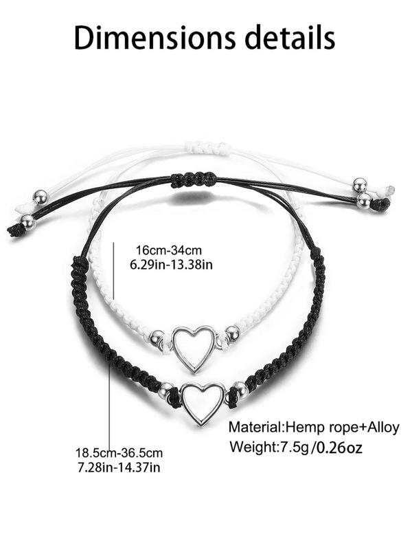 Couple Matching Heart Design Braided Bracelet & Necklace, Stainless Steel Jewelry for Party, Daily, Trendy All-match & Exquisite Jewelry for Birthday Gift