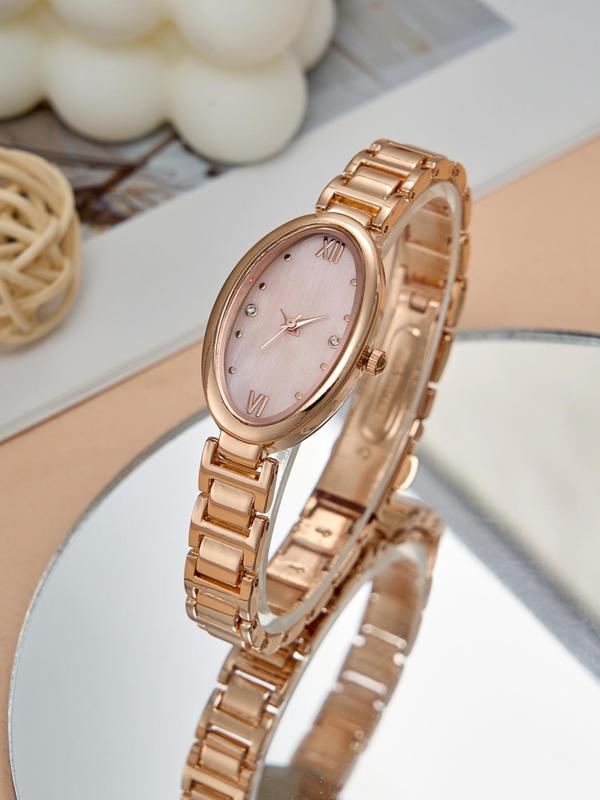 Women's Elegant Oval Dial Quartz Watch, Exquisite Trendy Wristwatch, Fashionable Watch for Women As Gift with Box