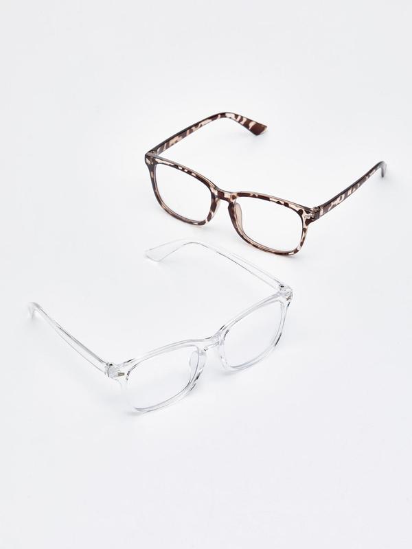 Unisex Fashionable Leopard & Plain Color Pattern Glasses, Trendy Casual Square Frame Eyeglasses for Everyday Use, Fashion Accessories for Outdoor Activities