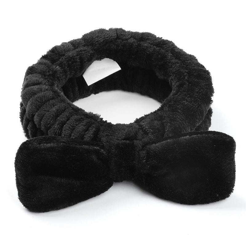 LurellaFam Bowtie Headband - Plush Fuzzy Headwrap with Stretchy Elastic Band - Makeup, Cosmetic