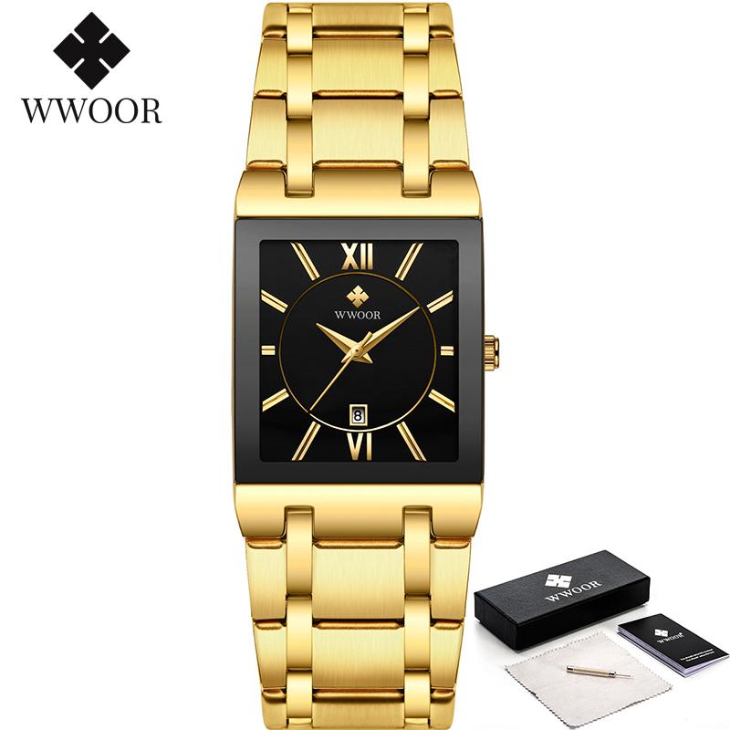 WWOOR Square Watches for Men and Women Stainless Steel Mens Square Watch with Date Waterproof Analog Quartz Fashion Business Casual Wristwatch