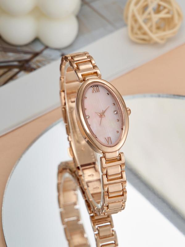 Women's Elegant Oval Dial Quartz Watch, Exquisite Trendy Wristwatch, Fashionable Watch for Women As Gift with Box