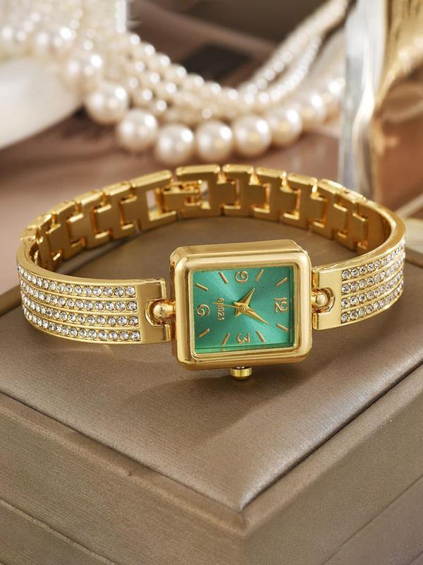 Women's Elegant Rhinestone Decorated Square Dial Quartz Watch, Fashionable Wristwatch for Women & Girls, Trendy All-match Watch for Birthday Gift without Box