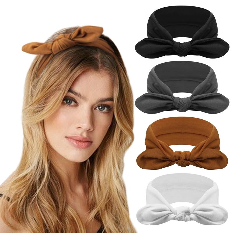 4 Pack Headbands for Women Bow Knotted Hair Band Facial Cloth Rabbit Ears Running Sport Elastic Hair Wrap