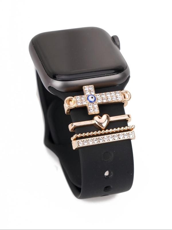 Rhinestone Decorated Watch Band Decorative Rings, Fashionable Heart & Cross & Eye Design Watch Strap Charms for Women, Trendy All-match & Exquisite Watch Strap Accessories for Birthday Gift