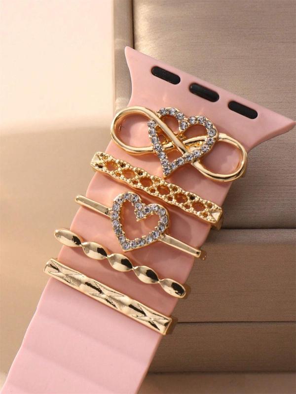 Rhinestone Decorated Watch Band for Women & Girls, Heart Design Watch Strap for Women & Girls, Trendy All-match & Exquisite Watch Band for Birthday Gift