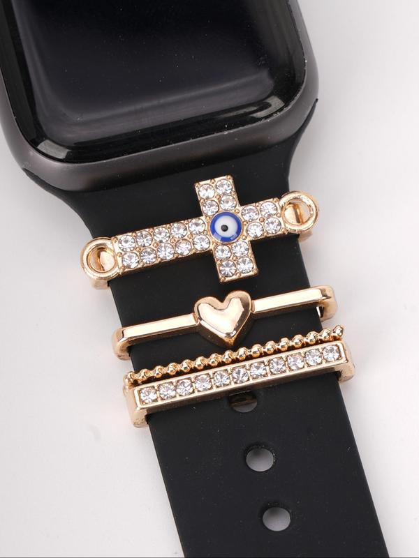 Rhinestone Decorated Watch Band Decorative Rings, Fashionable Heart & Cross & Eye Design Watch Strap Charms for Women, Trendy All-match & Exquisite Watch Strap Accessories for Birthday Gift