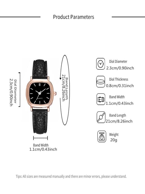 Women's Vintage Square Dial Quartz Wrist Watch, Classic Pu Leather Strap Wrist Watch, Fashion Clothes Accessories for Women, Gifts for Ladies and Girls