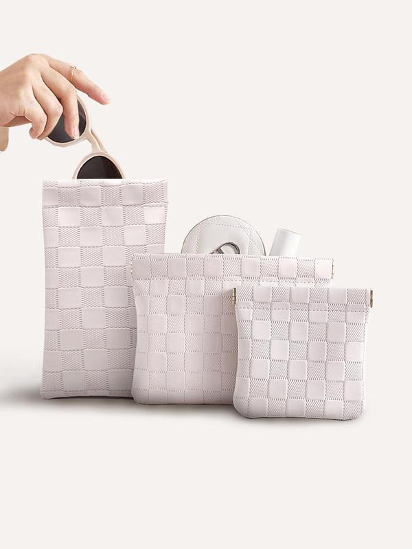 Multi-functional Geometric Embossed Storage Bag, Casual Sun Glasses Storage Bag, Fashion Accessories for Travel & Daily Use