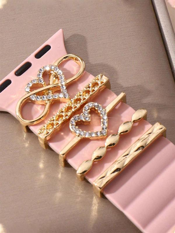 Rhinestone Decorated Watch Band for Women & Girls, Heart Design Watch Strap for Women & Girls, Trendy All-match & Exquisite Watch Band for Birthday Gift