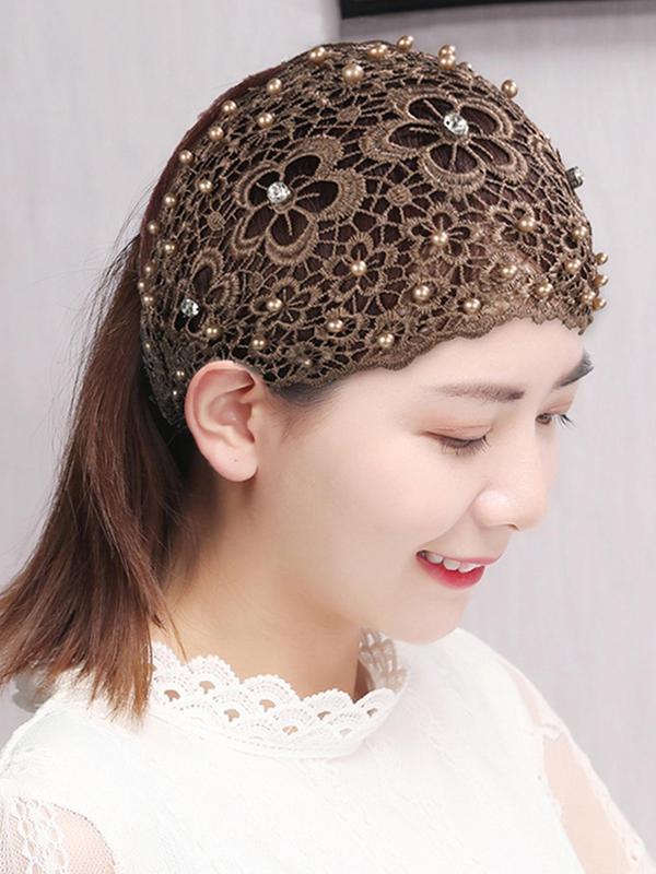 Women's Elegant Hollow Out Flower Design Headband, with Faux Pearls Decor, Headband Hair Accessories for Women & Girls for Daily & Party Hairstyle Decoration