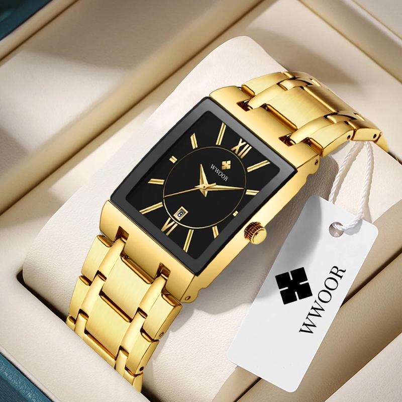 WWOOR Square Watches for Men and Women Stainless Steel Mens Square Watch with Date Waterproof Analog Quartz Fashion Business Casual Wristwatch