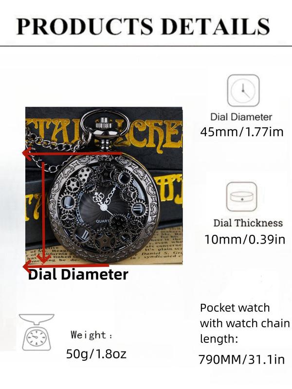 Vintage Hollow out Round Dial Quartz Pocket Watch, Trendy Retro Exquisite Pocket Watch, Chic Accessories As Gift for Friends