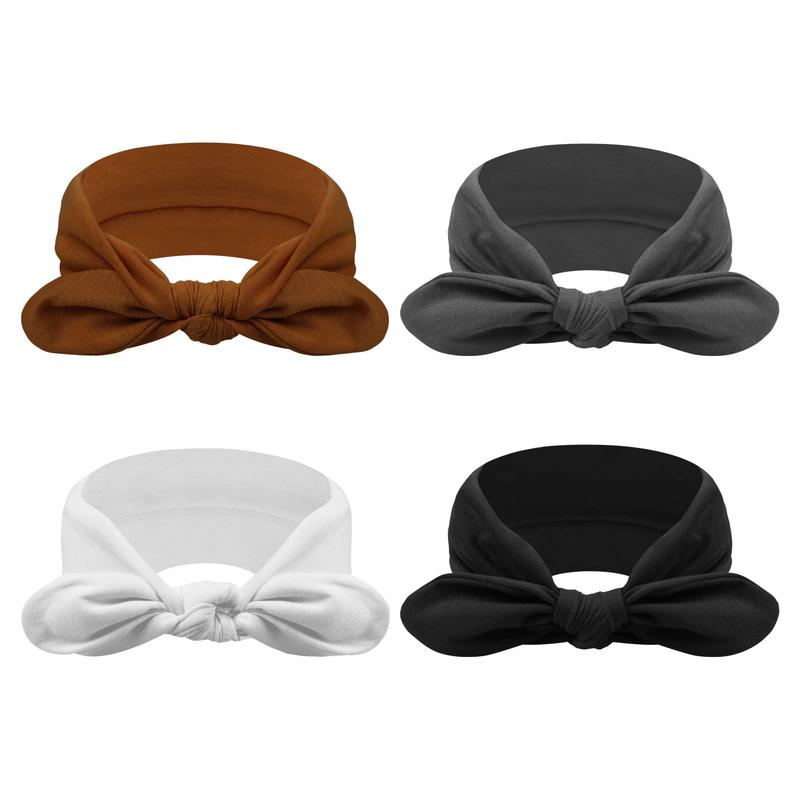 4 Pack Headbands for Women Bow Knotted Hair Band Facial Cloth Rabbit Ears Running Sport Elastic Hair Wrap