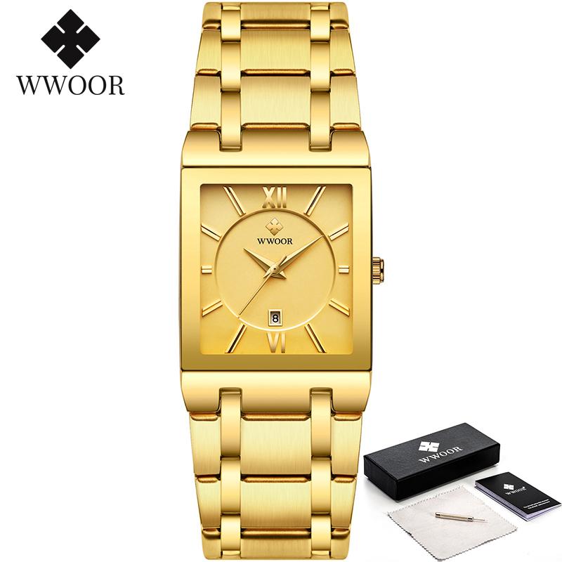 WWOOR Square Watches for Men and Women Stainless Steel Mens Square Watch with Date Waterproof Analog Quartz Fashion Business Casual Wristwatch