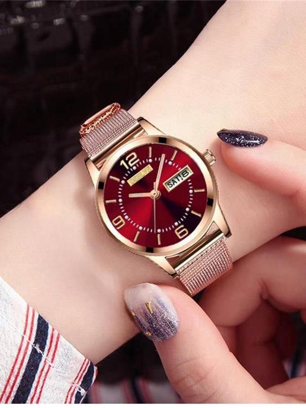 Women's Elegant Fashion Round Dial Analog Quartz Watch, with Rose Gold Stainless Steel Strap, Perfect Anniversary Gift for Women & Girls