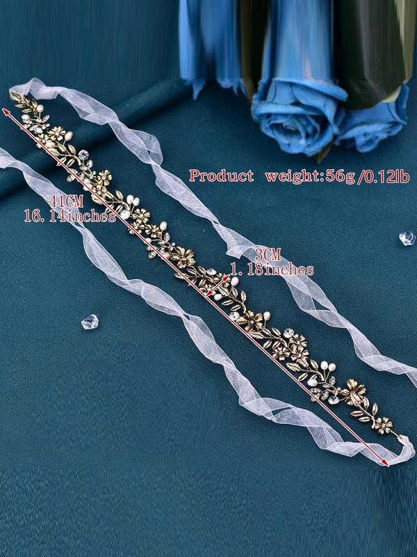 Faux Pearl & Rhinestone Decorated Bridal Headwear,  Elegant Flower & Ribbon Design Headwear for Wedding Party, Fashion Headwear for Party, Trendy All-match & Exquisite Headwear for Birthday Gift