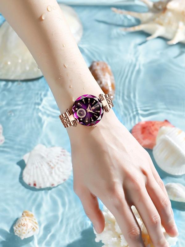 Women's Elegant Rhinestone Decorated Quartz Watch, Fashion Round Dial Watch for Women & Girls, Trendy All-match & Exquisite Watch for Birthday Gift with Box